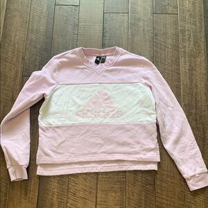 Adidas Pink and White Crew Neck Sweatshirt